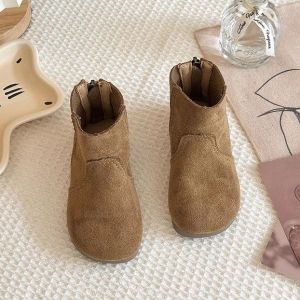 Retro Flat Bottom Childrens Short Boots Fall New Style Girls Frosted Leather round Head Little Kids Martin Boots Soft Comfortable