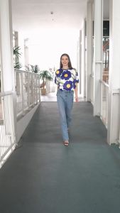 STYLITES Zarah Round Neck Silk Short Sleeve Blouse with Waistband