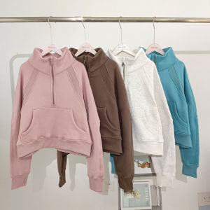 Thickened Fleece Loose Fit Turtleneck Sport Shirt for Women Lulu Half Zipper High Neck Autumn Winter Casual Sportswear