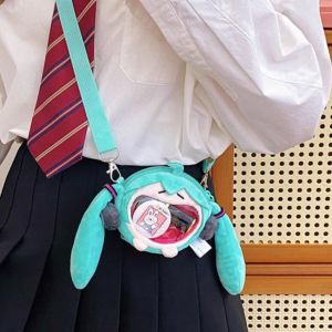 Bandai | 2026 New Hatsune Miku Bag Q Version Kawaii Figure Plush Bag Model Doll Plush Stuffed Toy Shoulder Bag Transparent Backpack Gifts