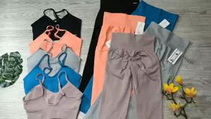 Bộ đồ tập gym yoga aerobic thể thao nữ bao gồm áo bra dây kèm mút và quần dài chun mông chất liệu thun dệt kim BINSPORTS BD242