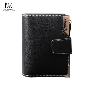 LouisWill Men Wallet PU Soft Leather Short Wallet Business Retro Multi-Card Slot Clasp Vertical Wallets Travel Purses Coin Pouch ID Credit Cards Holder