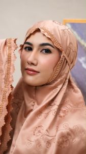Mukena Silk Chain Bordir Serangkai Melati 2 In 1 Lasercut Series Alina