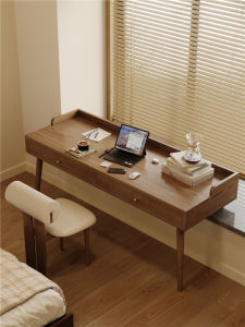 Solid Wood Bay Window Desk with Drawer Storage Cabinet Integrated High and Low Leg Computer Desk Long and Short Leg Window Sill Study Desk