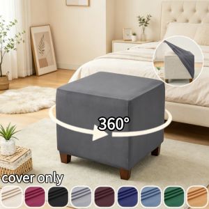 1PC Elastic Ottoman Covers Washable Non-slip Footrest Stool Cover Square Soft Footstool Case Furniture Protector Home Bedroom