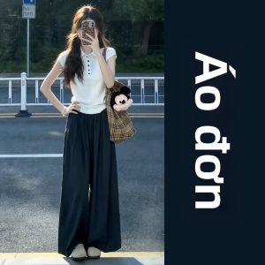 ZHENMANZI | Bộ Áo Polo Trắng Mới Kiểu Hàn Quốc và Quần Ống Rộng cho Mùa Hè