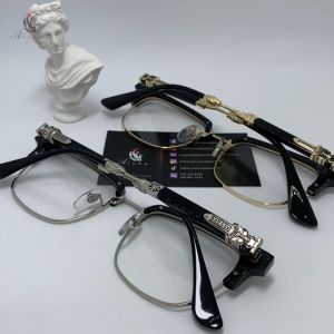 Gọng kính cận giả cận mạ Titan nguyên chất dáng Clubmaster size lớn cho anh em họa tiết CH sắc nét đeo cực sang - K0028 - Aluha