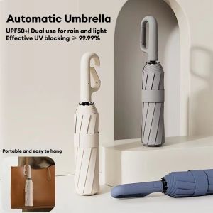 SIMLIFE 12Ribs Automatic Umbrella UV Block Folding Umbrella with Ring Buckle Handle Payung Lipat Auto Umbrella 12骨自动伞