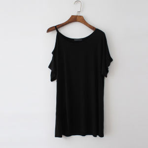 Drape off-Shoulder Modal Top Womens Summer Single-Shoulder Suspender Mid Length Long Length Pure Color Plus Size Loose Short Sleeve off-Shoulder T-Shirt