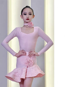 Fibeka New 2025 Childrens Latin Dance Practice Suit Long Sleeve White Simple Training Costume for Girls Ages 3-14