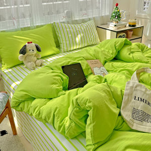 New Ins Style Pure Color Washed Cotton Bedding Set Dormitory Bed Sheet Summer Cool Three Piece Set Four Piece Set Bedding