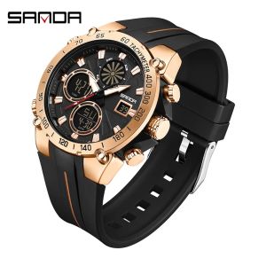 SANDA Top Fashion Waterproof Mens Sports Watch LED Analog Digital Dual Display Electronic Clock Stopwatch Men Quartz Wristwatch