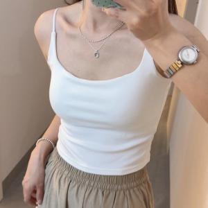 Spicy Girl Pure Color Simple Strap Vest Slimming Womens Spring Summer Outerwear Base Shirt No Chest Pad Ladies Fashion