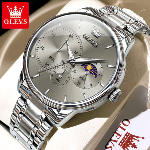 OLEVS Watch For Men 2024 New Waterproof Original Business Fashion Stainless Steel Multifunctional Moon Phase Dial Luminous Men Watch