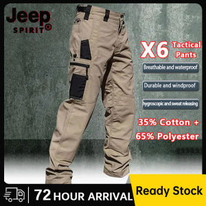 JEEP SPIRIT Multi-Pocket Mens Black Military Tactical Casual Pants Cargo Combat Pants Outdoor Hiking Trousers Wear-Resistant Training Overalls