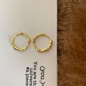 Minimalist Metal Circle Earrings Simple Cold Style Irregular Texture Lava Basic Bone Clip Versatile Fashion Jewelry Accessories