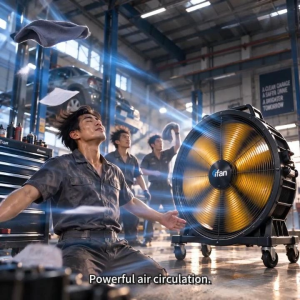 iFan 36” Big Industrial Drum Fan - Powerful Direct-drive Motor 6 Blades Portable Wheels (IF3622)