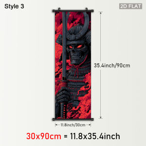 VIKAMA Ukiyo-e Samurai Scroll Tapestry Red Cloud Skeleton Warrior Wall Hanging Japanese Art Poster for Bedroom Wall Decor
