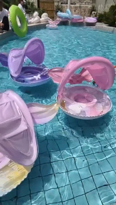 IMUTO Baby kids swimming floaters inflatable seat ring with awning swimming ring for baby yacht kids