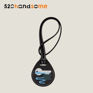 Genuine Leather Full Coverage AirTag Case Keychain