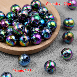 Pen Beaded Acrylic Round Loose Beads AB Color 16mm 20Pcs for Jewelry Making Handmade Craft Supplies Bracelet Necklace Earring