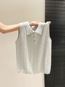 Beige Lace Hollow Out Tank Top Vest Slim Fit Womens Blouse