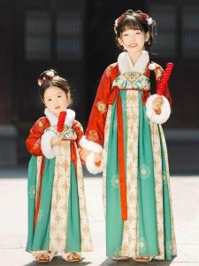 Thickened Embroidered Hanfu Childrens Dress Traditional Chinese Costume Winter Style Year-End Visit Clothes for Girls