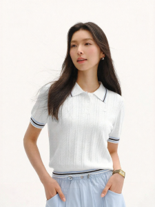 Semir | Summer Short Style Polo Collar Cable Knit Sweater