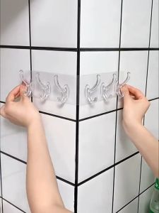 Móc Dán Tường Trong Suốt 6 Móc Siêu Chắc Chắn Tiện Lợi Không Khoan Tường