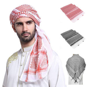 OKKFINE 1Pcs Palestine Bandana Muslim Shemagh Scarf Square Neck Wrap Multifunction Headwrap Plaid Shawl Islamic Traditional Costumes Arabic Turban Hijab Adults