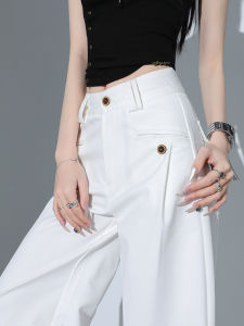 QIAOMIDUO | Summer Thin High-End White Denim Pants Womens Casual Wide Leg Design Sensation Spring Autumn Drapey Loose Fit High Waist Long