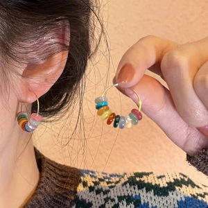 Colorful Beaded Ethnic Style Womens Earrings Vintage Feel Circle Hoops Spring Summer Sweet Fashion Jewelry Accessories