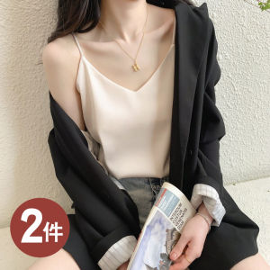 เสื้อกล้ามสายเดี่ยวผู้หญิงเสื้อเบลเซอร์สำหรับฤดูใบไม้ผลิและฤดูใบไม้ร่วงเสื้อตัวในใส่ด้านในผ้าไหมแท้เสื้อคอวีใส่ด้านนอกผ้าไอซ์ซิลค์มีดีไซน์สำหรับฤดูร้อน