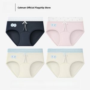 miiow | Pure Cotton Triangle Panties Womens Summer Thin Seamless Sweet A-Class Underwear Butterfly Knot Design Mid Waist Cotton Crotch