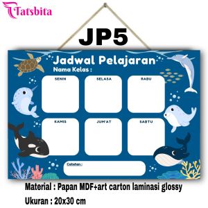TATSBITA Pajangan Hiasan Dinding Dekorasi Wall Decor Jadwal Pelajaran Senin - Sabtu Wipe & Clean Untuk Kelas Sekolah SD/SMP Ukuran 20x30cm.