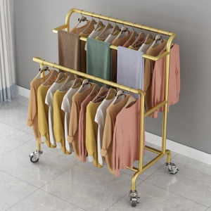 Double Rod Style Clothes Drying Rack for Balcony Indoor Outdoor Baby Clothes Hanger Sliding Moving Iron Material Ground Mounted