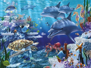 Jigsaw Puzzle 500 1000 1200 2000pcs Colorful Dolphins And Sea Turtles Swimming In Coral Reef For Adults Stress Relief Present