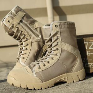 Mens Tactical Boots High-Top Hiking Shoes Waterproof Security Training Boots Zipper Battle Opera Net Hole Lightweight Boots