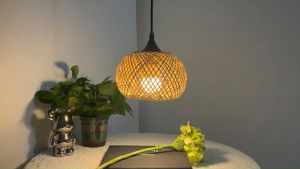 Bamboo Chandelier with Plug-in Power Cord Hand-woven Lampshade Living Room Bedroom Hotel Restaurant Decorative Lamp