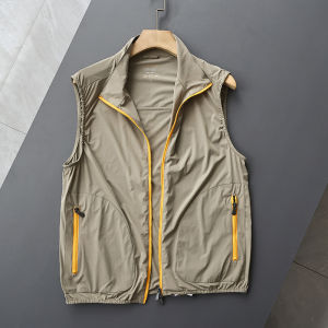 เสื้อกั๊กผู้ชายแบบบางระบายอากาศได้ดี แห้งเร็ว ซิปคู่ ฤดูร้อน สำหรับผู้ชาย แฟชั่นลำลอง สีสันสดใส ทรงหลวม