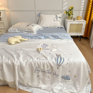 Summer Coolness Double-sided Lyocell 60 Stitches Ice Silk Smooth Thin Quilt Four-piece Set Cartoon Patchwork Embroidery Single Double Person Air Conditioner Quilt