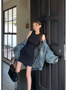 Váy Vest Không Tay Đơn Giản Phong Cách Mỹ Cho Nữ Mùa Thu 2025 Váy Ngắn Ôm Sát Eo Co Giãn Pure Desire Váy Ngắn Hở Lưng