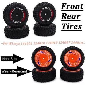 Rubber Front and Rear Wheel Tires Hub Non-Slip/Wear-Resistant Part For 1/14 1/12 WLtoys 144001 144010 124018 124019 RC Drift Car