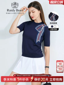 Raidy Boer Womens T-shirt Bow Tie round Neck Short Sleeve E Lite Fabric Summer Sweet Style Regular Fit Straight Tube Type