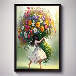 1pc Frameless Canvas Girl Holding Unique Creative Wall Art Suitable for Living Room Bedroom Office Dining Room Bar Wall