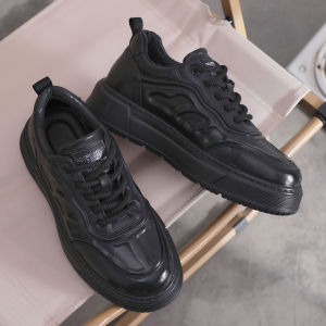 Mens Retro Thick Bottom Casual Shoes Leather Upgraded Fashionable Sporty Comfortable round Toe Rubber Outsole