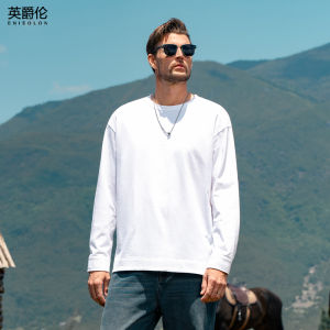 เสื้อยืดแขนยาวผ้าฝ้ายแท้ Enjeolon น้ำหนัก 270 กรัม สำหรับผู้ชาย เสื้อเชิ้ตแขนยาวฤดูใบไม้ร่วง/ฤดูหนาว สีพื้น ปกติ คอตั้ง เสื้อผ้าทำงาน ลำลอง