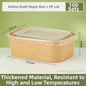 YINGXIKE | Disposable Brown Paper Rectangular Safe Meal Box
