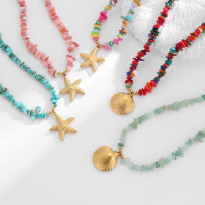 Loe| Colored Stone Shell Necklace Stainless Steel Women Charm Beach Jewelry 18k Gold PVD Fashion 2025
