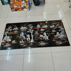 Tranh sơn mài 4 tấm NGƯ TIỀU CANH MỤC cẩn ốc chìm cao cấp hàng xuất khẩu size 80x160 cm treo tường trang trí nhà cửa văn phòng quà tặng tân gia tặng dịp Lễ Tết đầy ý nghĩa